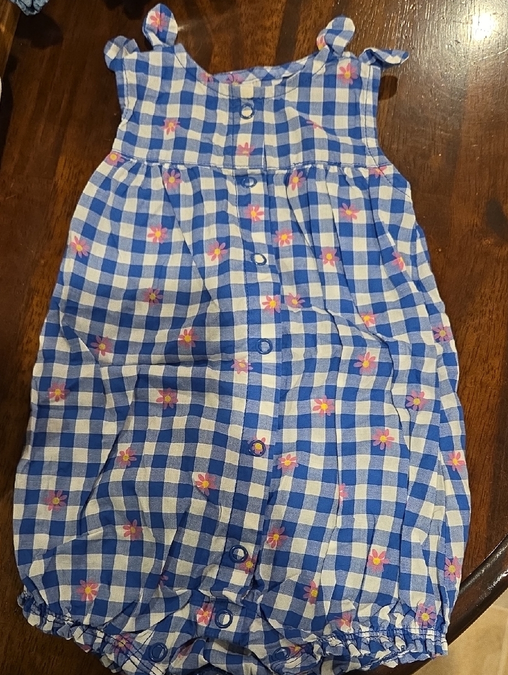 Carter's Blue and White Gingham Floral Infant Romper